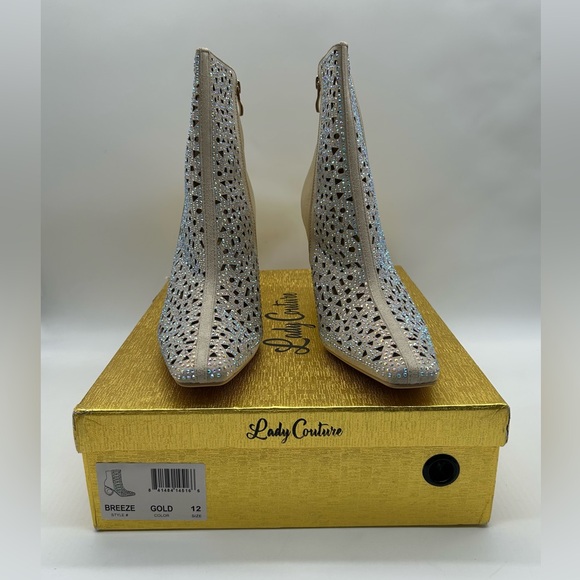 Lady Couture Breeze Gold Rhinestone Cutout Ankle Booties Sculpted Heel Size 12 - Picture 11 of 12